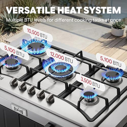 Feasto Outdoor Kitchen Island with Propane Gas Stove and Storage Cabinet, 35-Inch Outdoor Cooking Station with 304 Stainless Steel Top & Lockable Wheels for Backyard Patio, Black & Silver - size: Outdoor Gas Stove