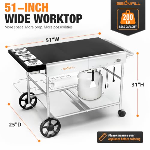 Pizza Oven Table Grill Cart for Ninja Woodfire, Blackstone Griddle, Ooni | 51'' Outdoor Pizza Oven Stand with Seasoning Tray for Outdoor Cooking, BBQ Prep Station, Easy Assembly 30048 - size: 51 x 24 x 31 inches