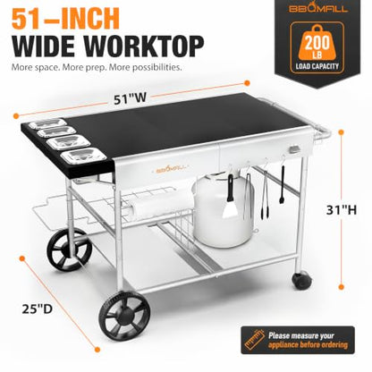 Pizza Oven Table Grill Cart for Ninja Woodfire, Blackstone Griddle, Ooni | 51'' Outdoor Pizza Oven Stand with Seasoning Tray for Outdoor Cooking, BBQ Prep Station, Easy Assembly 30048 - size: 51 x 24 x 31 inches