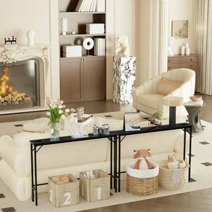 Aduanbang 78.7 inch Narrow Console Table with Outlet, Sofa Table Set of 2, Behind Couch Table, Long Entryway Tables with Charging Station, for Living Room, Rustic Brown - color: Black, size: 5.9"D x 78.7"W x 30"H