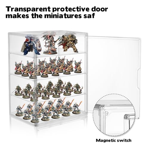 Clear Acrylic Miniature Storage Case Stackable Miniature Carrying Case for Collectibles Transport Action Figure Display case with Magnetic Door for Warhammer 40k Miniatures,Death Guard 40k