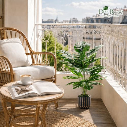 Der Rose 28" Fake Plants, Monstera Plant in Black Gold Pot for Home Decor | Artificial plants indoor add refined tropical greenery to modern offices, elegant entryways, reception areas and house decor