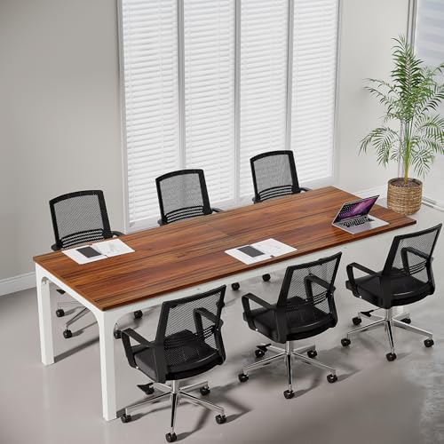 Tribesigns 6.5 FT Conference Room Table, 78.74" W x 27.56" D Large Office Conference Table, Modern Seminar Meeting Table Desk for Boardroom, Meeting Room (1, Brown and White) - color: Brown and White
