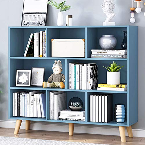 IOTXY Wooden Open Shelf Bookcase - 3-Tier Bookshelf with Legs, Bright Blue | Nordic Minimalist Style, MDF Material, Raised Solid Wood Legs, 8 Storage Cubes Display, Floor-Standing Cabinet Organizer - color: Bright Blue, size: 100CM Legs