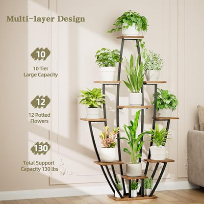 Plant Stand Indoor with Grow Lights - 10 Tiered Tall Plant Shelf Indoor | 59" Large Flower Holder, Corner Plant Rack, Metal Flower Stand with Lights, for Living Room Patio Garden Balcony Home