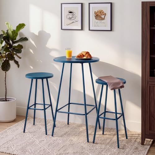 Best Choice Products 3-Piece Patio Dining Set, Bar Height, Outdoor Bistro Set, Outdoor Round Bar Table w/ 2 Bar Stools, Steel - Peacock Blue - color: Peacock Blue