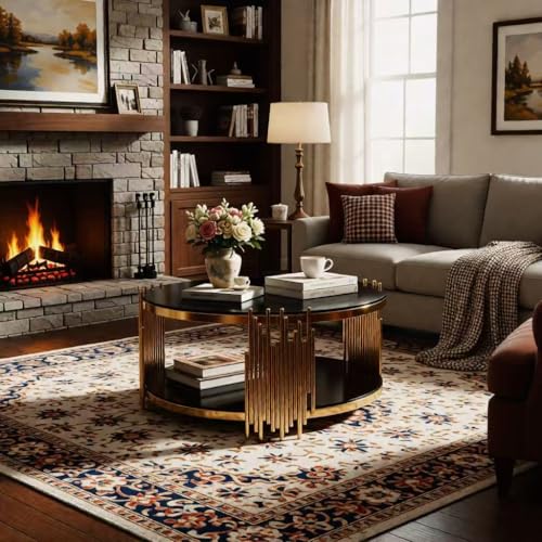 Black Glass Coffee Table, 2-Tier Round Tempered Glass with Gold Stainless Steel Frame, Modern Luxury Coffee Table for Living Room, Office, or Café - color: Coffee Table