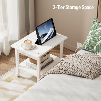 TUTOTAK Printer Stand, 2 Tier Rolling Printer Cart with Charging Station | Small Under Desk Printer Table with Wheels for Small Space, Office, Home, White PS01BW001P - color: White, size: 2 tier(18.9 x 11.8 x 15.4inchs)