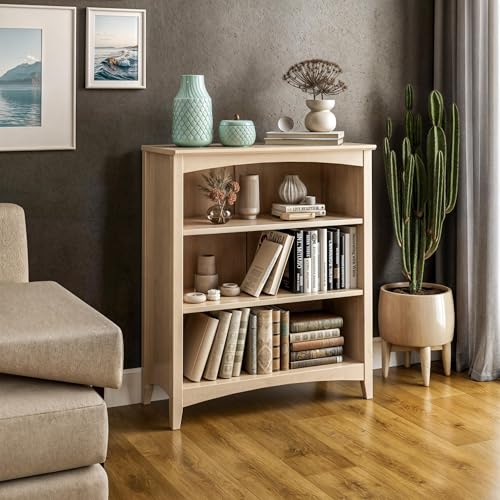 Camaflexi Shaker Style 3 Shelf Bookcase/Solid Wood / 36" High/Adjustable Shelving/Closed Back/Display Bookshelf for Living Room, Bedroom, Home and Office, Light Oak - color: Light Oak, size: 36"