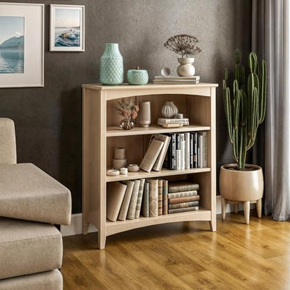 Camaflexi Shaker Style 3 Shelf Bookcase/Solid Wood / 36" High/Adjustable Shelving/Closed Back/Display Bookshelf for Living Room, Bedroom, Home and Office, Light Oak - color: Light Oak, size: 36"