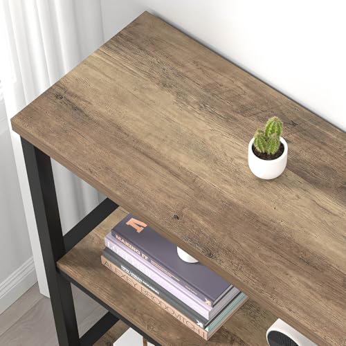 FOLUBAN Small Bookshelf and Bookcase, 3 Tier Open Book Shelf, Modern Metal and Wood Shelving Unit for Living Room Bedroom, Oak - color: Oak, size: 12.6"D x 29.5"W x 32.3"H