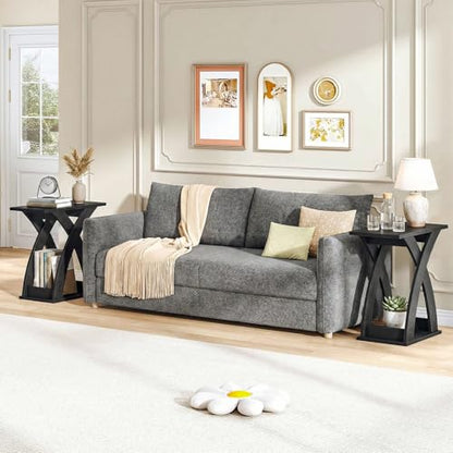 HOOBRO End Table Living Room Set of 2, Narrow Side Table for Small Spaces, Black 3 Tier End Table with Storage Shelf, X-Design Slim Nightstand Bedside Table, Living Room, Bedroom, Black BK356BZP201