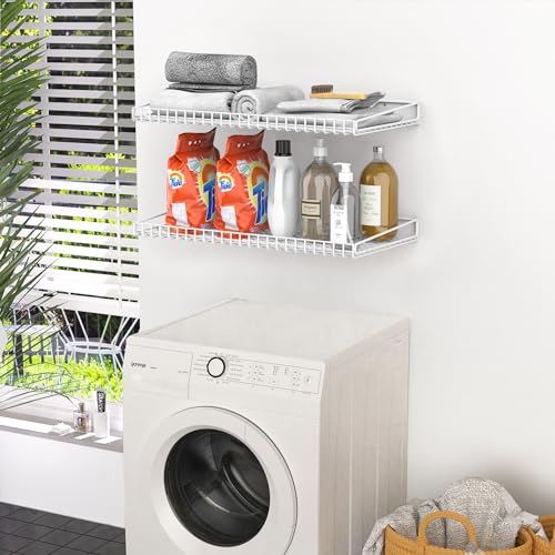 WALMANN 2 Pack Garage Wall Shelf, 23.5" x 12" Wall-Mounted Storage Shelves for Garage, Closet, Laundry Room, Heavy Duty Floating Shelving, Holds Up to 65 lbs(White) - color: White