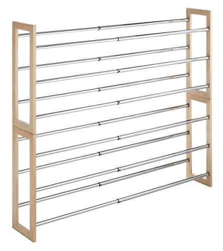 Whitmor 3 Tier Expandable Shoe Rack -Stackable - Natural Wood and Chrome - color: Wood & Chrome