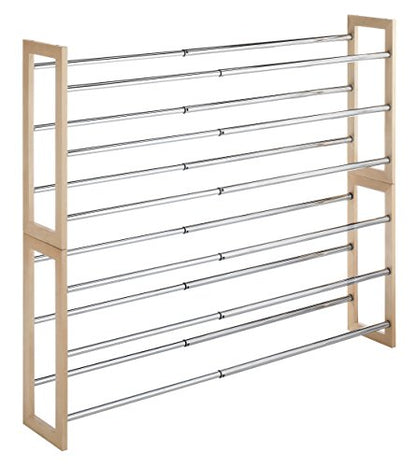 Whitmor 3 Tier Expandable Shoe Rack -Stackable - Natural Wood and Chrome - color: Wood & Chrome
