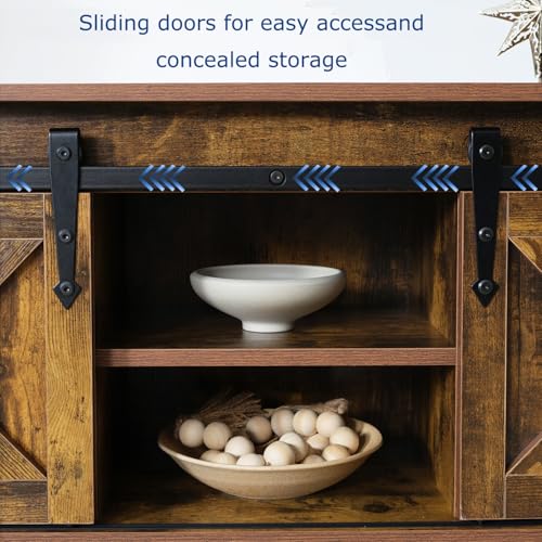 Brown Farmhouse Entryway Table, Rustic Hallway Table with Storage Shelf, Sofa Table with Sliding Barn Doors for Hallway, Entryway, Living Room, Foyer - color: Brown