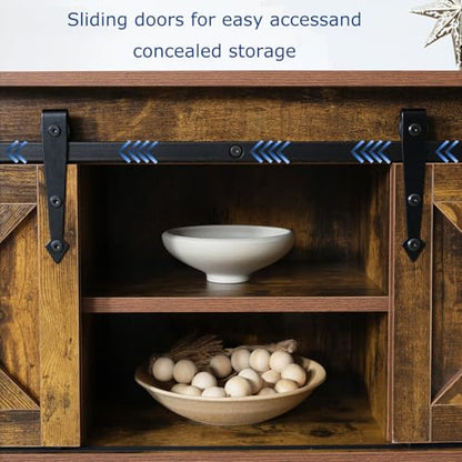 Brown Farmhouse Entryway Table, Rustic Hallway Table with Storage Shelf, Sofa Table with Sliding Barn Doors for Hallway, Entryway, Living Room, Foyer - color: Brown