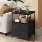 EnHomee 17.8" W Nightstand, End Table with Fabric Drawers and Open Wood Shelf Storage,Safety Netting on 2 Sides of Night Stand,Bedside Table with Metal Frame for Bedroom,Closet, Dorm,Black and Gray - color: Black and Gray