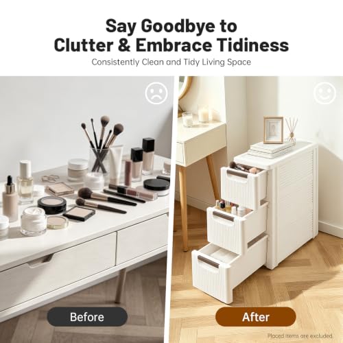 3 Drawers Slim Bathroom Storage Cabinet,Narrow Plastic Storage Cart,Rolling Dresser on Wheels for Bedroom,Living Room,Bathroom,Kitchen - size: 3 Drawers