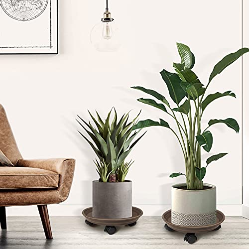 Plant Caddy with Wheels, Rolling Plant Dolly with Casters, Brown | Movable Plant Stand, Flower Pot Dolly Holder, Planter Pot Mover, Indoor Outdoor Use, 2 Wheels with Lock, Fit Most Pots - color: Brown