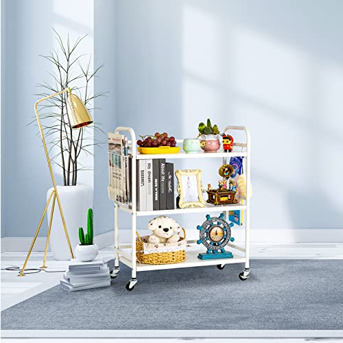 HDANI 3 Tier Metal Rolling Utility Cart,High Capacity Multi Purpose Heavy Duty Cart for Office,Kitchen,Living Room,Bedroom,White - color: White, size: Large with Basket