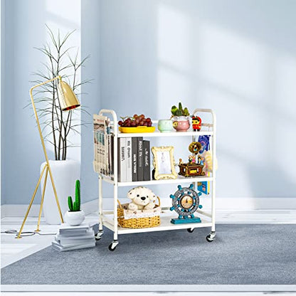 HDANI 3 Tier Metal Rolling Utility Cart,High Capacity Multi Purpose Heavy Duty Cart for Office,Kitchen,Living Room,Bedroom,White - color: White, size: Large with Basket