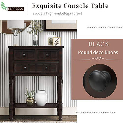 RuiSiSi Narrow Entryway Table with 3 Storage Drawers, Small Console Table with Bottom Shelf for Entryway Foyer, Espresso