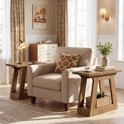 Solid Wood End Table, 23.6" Rustic Narrow Side Table for Living Room, Farmhouse Nightstand for Bedroom,Small Spaces, Brown
