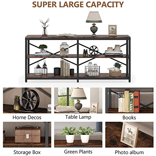 Tribesigns 70.9 Inch Extra Long Console Table, Modern Sofa Table Behind Couch Table with Storage Shelves, 3-Tier Industrial Hallway Entryway Table for Living Room, 3 Shelf Bookshelf(Brown) - color: Brown