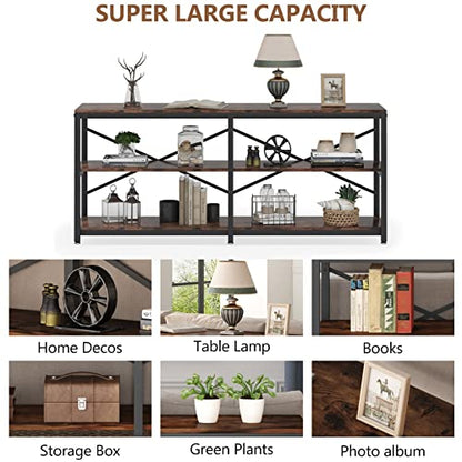 Tribesigns 70.9 Inch Extra Long Console Table, Modern Sofa Table Behind Couch Table with Storage Shelves, 3-Tier Industrial Hallway Entryway Table for Living Room, 3 Shelf Bookshelf(Brown) - color: Brown