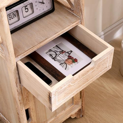 Fully Assembled 30in Height Nightstand, Pre- Assembled Bathroom Floor Cabinet with Shelf and Storage Drawer, Tall End Table No Assembly Chest for Living Room Bedroom-Distressed White - color: Distressed White