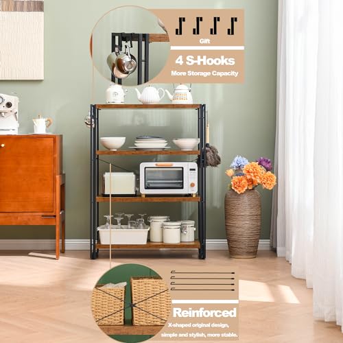 HCHQHS Bookshelf, 4-Tier Industrial Bookcase, Rustic Open Book Shelf, Freestanding Tall Bookshelves with Metal Frame - color: Rustic Brown, size: 4-Tier (31.5"W x 44.5"H)