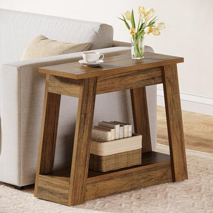 Tribesigns Wood End Table, Small Side Table with 2 Storage Shelves, Rustic Accent Narrow Nightstand for Living Room, Bedroom (2, Rustic Brown) - color: Rustic Brown