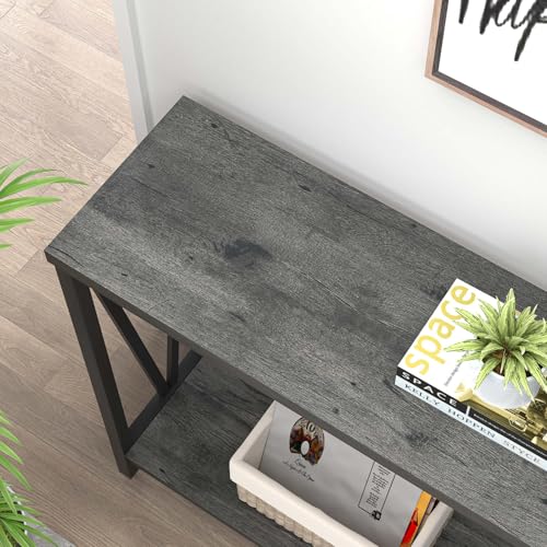 EXCEFUR Entryway Table, Rustic Wood Sofa Console Table with Storage, Modern Hallway Table for Living Room, Grey - color: Grey