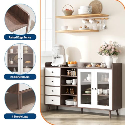 GarveeLife 55" Large Sideboard Buffet Cabinet with Storage, 30" Tall Modern Kitchen Storage Cabinet,Adjustbale Shelf, Coffee Bar, Long Accent Table for Dining Room, Living Room, Entryway,Brown - color: Brown