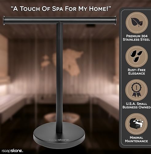 Luxury Hand Towel Holder Stand with Heavy Weighted Base, Matte Black Towel Rack, T-Shape, Freestanding Towel Stand for Bathroom Vanity or Kitchen Countertop, Waterproof Counter Organizer - color: Matte Black