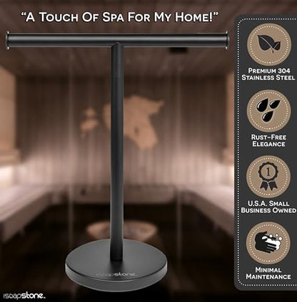 Luxury Hand Towel Holder Stand with Heavy Weighted Base, Matte Black Towel Rack, T-Shape, Freestanding Towel Stand for Bathroom Vanity or Kitchen Countertop, Waterproof Counter Organizer - color: Matte Black