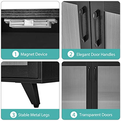 Panana Kitchen Buffet Server Table Accent Sideboard Cupboard Server Buffet Console Table with Doors Cabinet(27inch, Black) - color: Black, size: 27inch