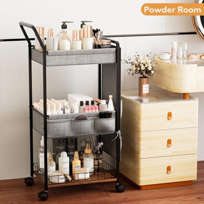 BBLIKE 3-Tier Diaper Caddy Organizer - Rolling Utility Baby Cart with Basket and Side Pockets for Nursery and Baby Essentials, Multi-Function Cart for Bedroom and Bathroom,Gray - style: Basket-Grey