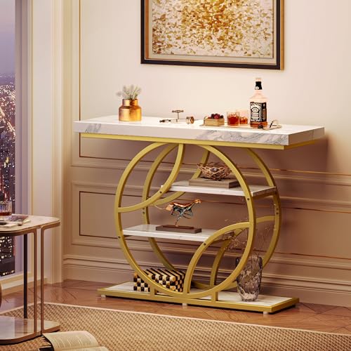 Huuger 41.3 Inch Entryway Table with Marble Top, Modern Console Sofa Table, Accent Table with Shelves, for Entry, Hallway, Entrance, Foyer, O-Shaped Metal Frame, White Marble & Gold - color: Marble Gold, size: 11.8"D x 41.3"W x 31.5"H