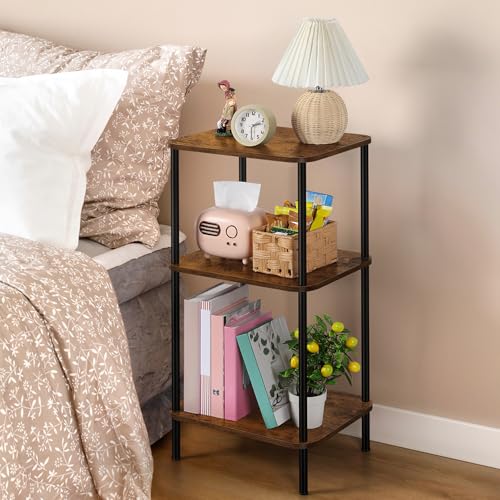 smusei Small End Table Stand 3 Tier Telephone Table Tall End Table 30 Inches High with Storage Shelves Bed Side Table Living Room Nightstand for Bedroom, Office, Sofa Couch, Rustic Brown - color: Brown