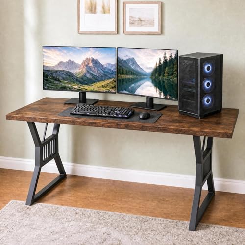 Garvee Modern Computer Desk, 70.8 Inch Home Office Work Desk,Farmhouse Gaming Writing Work from Home Study Desk,Sturdy Metal Frame for Bedroom,Home Office - color: Retro +Black