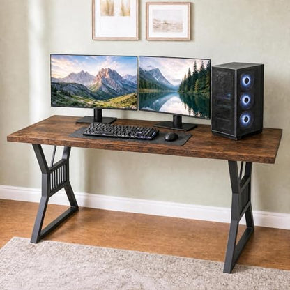 Garvee Modern Computer Desk, 70.8 Inch Home Office Work Desk,Farmhouse Gaming Writing Work from Home Study Desk,Sturdy Metal Frame for Bedroom,Home Office - color: Retro +Black