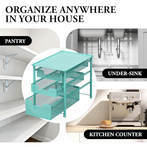 Simple Houseware Stackable 3 Tier Sliding Basket Organizer Drawer, Turquoise - color: Turquoise, size: 3-Tier