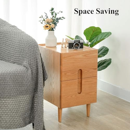 Narrow Nightstand, Mid Century Modern Nightstand, Solid Wood Bedside Table, Side Table witn Drawers (Natural, 11.81inches) - color: Natural, size: 11.81inches