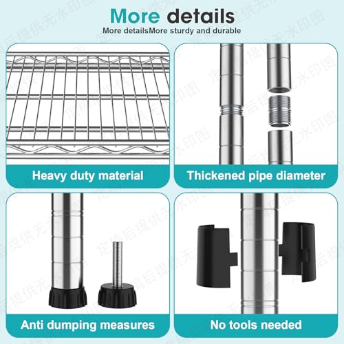 4-Shelf Heavy-Duty Metal Wire Shelving Unit Adjustable Wire Rack 2200LBS Storage Shelves Garage Shelving Storage Shelf Flower Stand for Pantry Laundry Kitchen 14" Dx35.7 Wx59 H - size: 4-Tier-Silver[14" D x 35.7" W x 59" H]