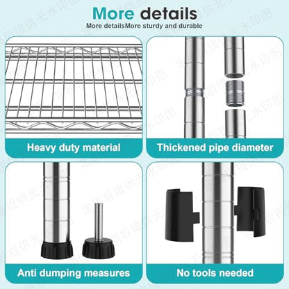 4-Shelf Heavy-Duty Metal Wire Shelving Unit Adjustable Wire Rack 2200LBS Storage Shelves Garage Shelving Storage Shelf Flower Stand for Pantry Laundry Kitchen 14" Dx35.7 Wx59 H - size: 4-Tier-Silver[14" D x 35.7" W x 59" H]