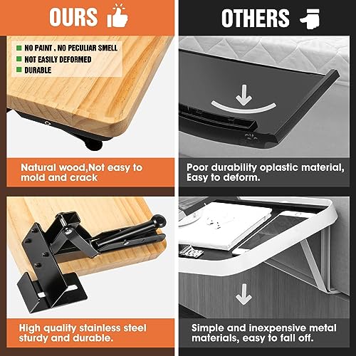Foldable Bedside Shelf, Bunk Bed Tray for Side Raill, Wood & Steel | Folding bedside tray for 0.6"-2.36" rails, No drilling, 40LBS, Space saver for dorms