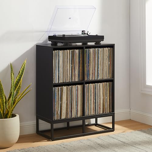 Crosley Furniture Enzo Record Storage Cube Bookcase, Vinyl Records Holder and Player Stand, Black