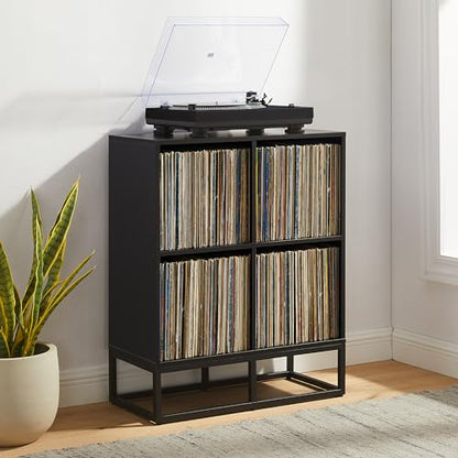 Crosley Furniture Enzo Record Storage Cube Bookcase, Vinyl Records Holder and Player Stand, Black